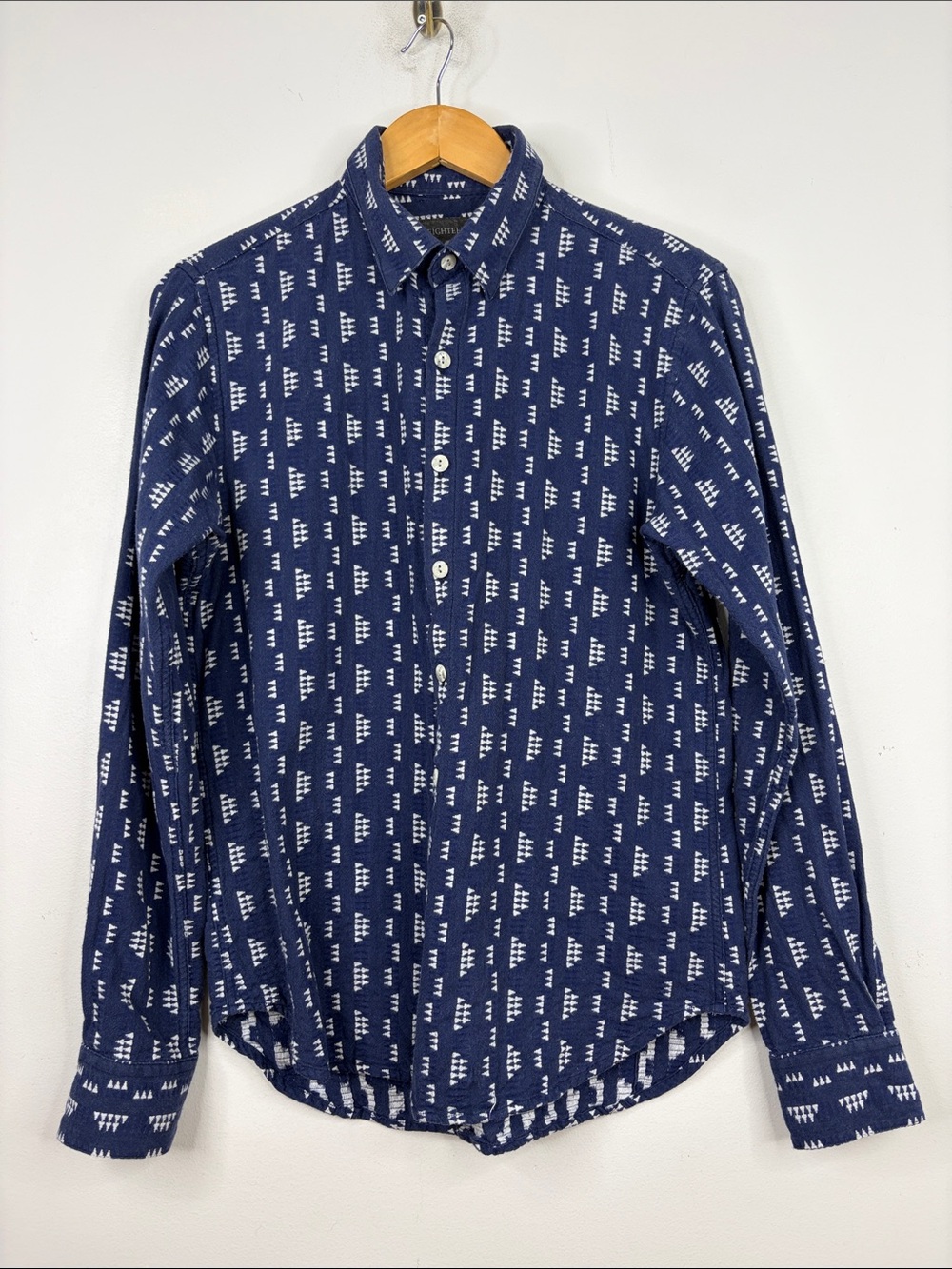 18 Waits Shirt Mens Medium Navy Blue White Cotton Flannel Arrowhead Long Sleeve